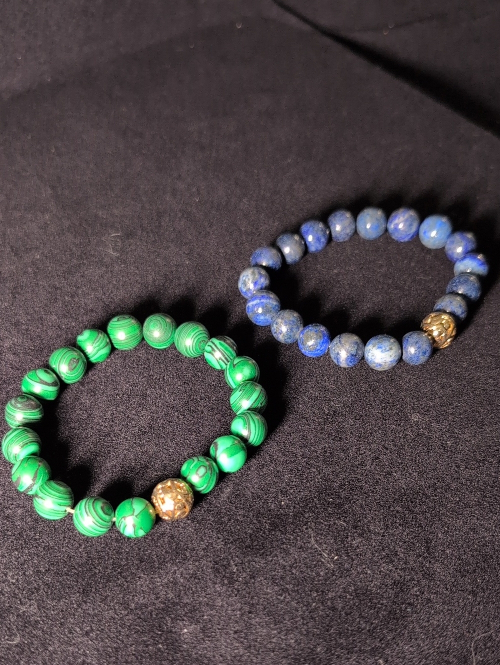 Lapis & Malachite Beaded Stretch Bracelet Pair